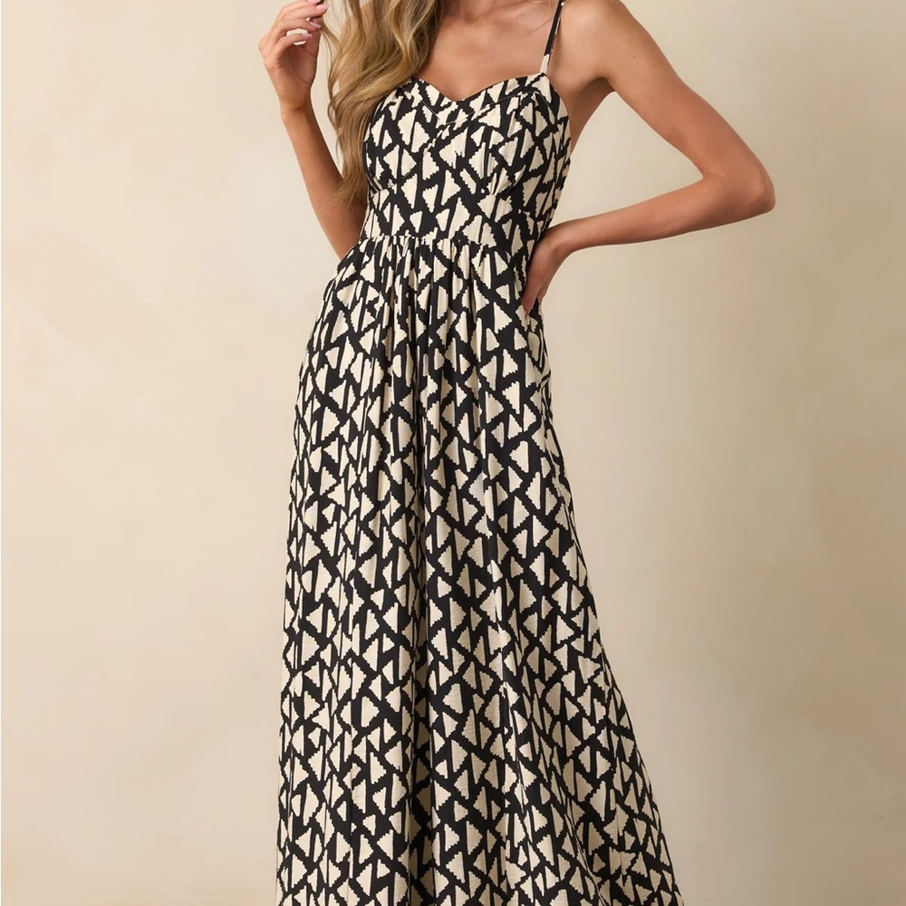 Red Dress Boutique Geometric Black and Cream Jumpsuit